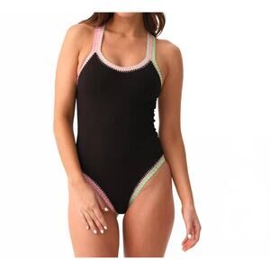 NEW SOLANGE crochet trim one piece in black pearl